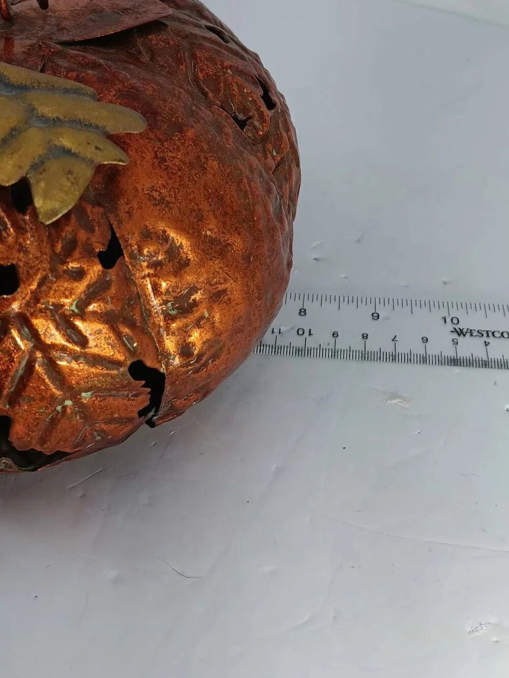 Decorative Metal Pumpkin In Burnt Copper with Gold Leaves